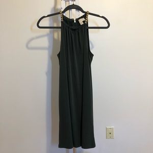 Michael kors olive green flowy midi dress with gold chains